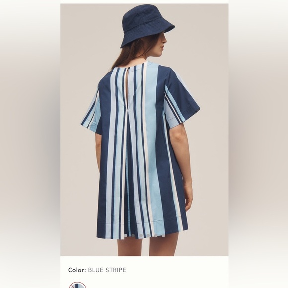 NWT new SP small petite Anthropologie Maeve Emmy swing dress blue stripe pockets - Picture 16 of 17